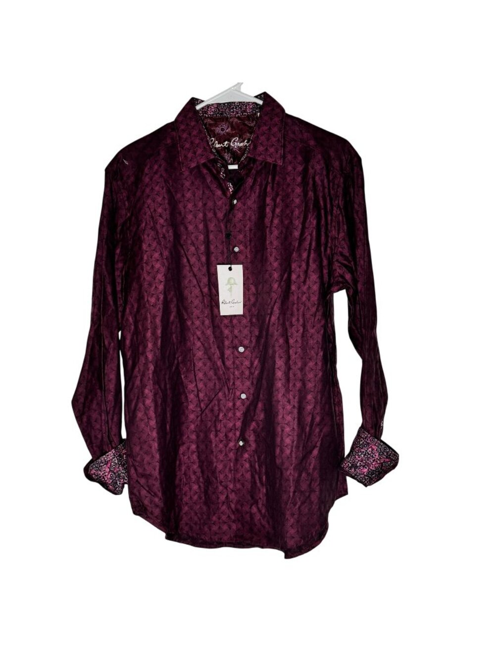 Robert Graham Burgundy Geometric Pattern Shirt Classic Fit Size M NWT